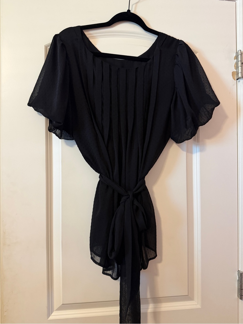 Dialogue Black Pleated Tie-Front Blouse